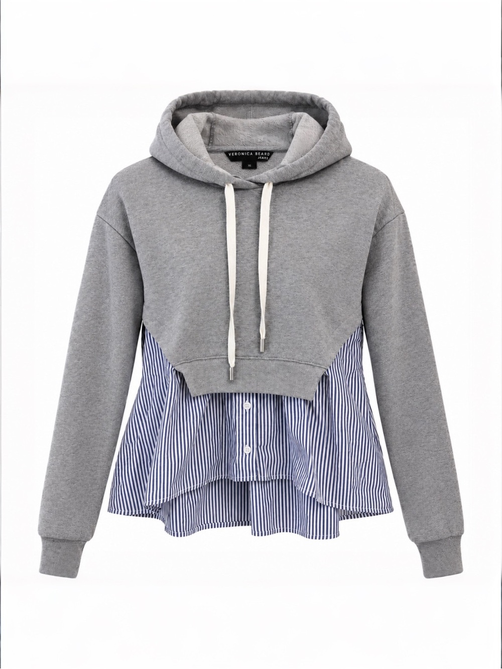 Veronica Beard Jeans Hoodie Pullover Gray Hooded Drawstring Striped Hockley